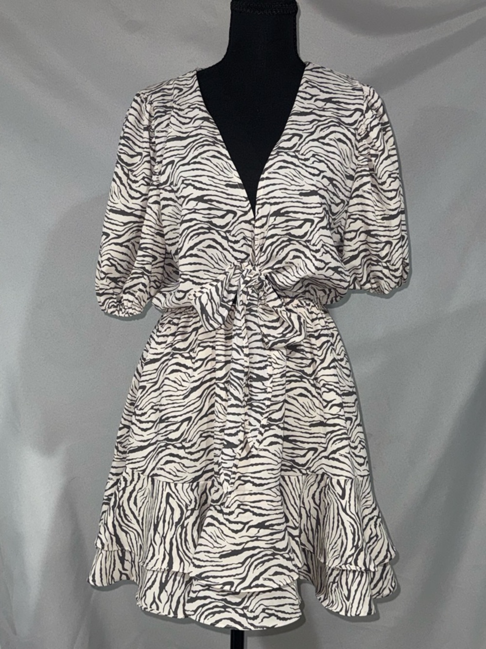 HYFVE Black & White Zebra-Print Tie-Waist Mini Dress